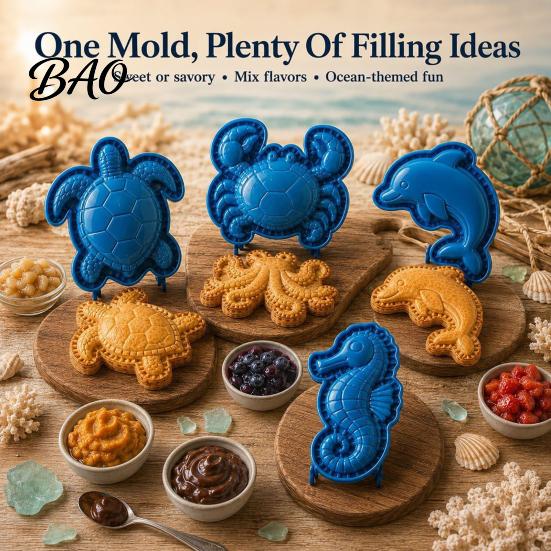 Reusable PLA Dough Press Tools Marine Animal Mini Pie Mold, Durable Non-stick Cutter, Decorative Portable Pastry for Parties Hand Tool Cookies