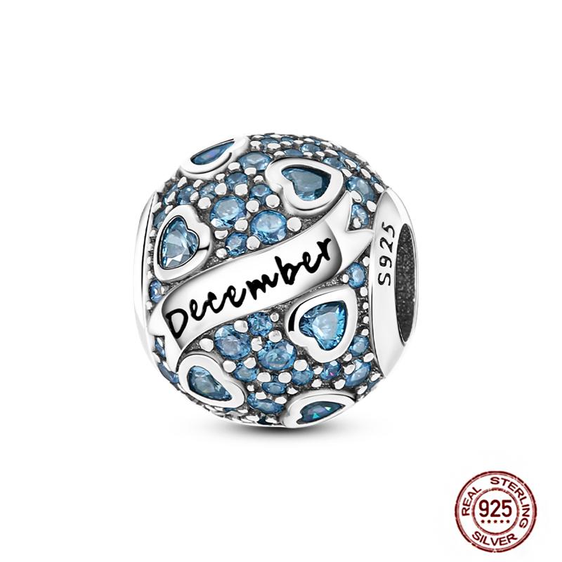 Twelve Months Birthstone Circle Colored Zircon Heart Charms Copper Pink Blue Fit Original Dangle Bracelet Beads Diy Jewelry