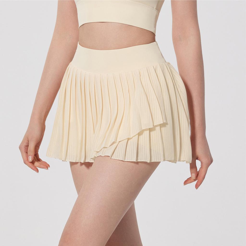 Antibacterial Yoga Skirt Sports Running Pleated Skirt Fake Two-piece Anti-light Lined Golf Tennis Skirt