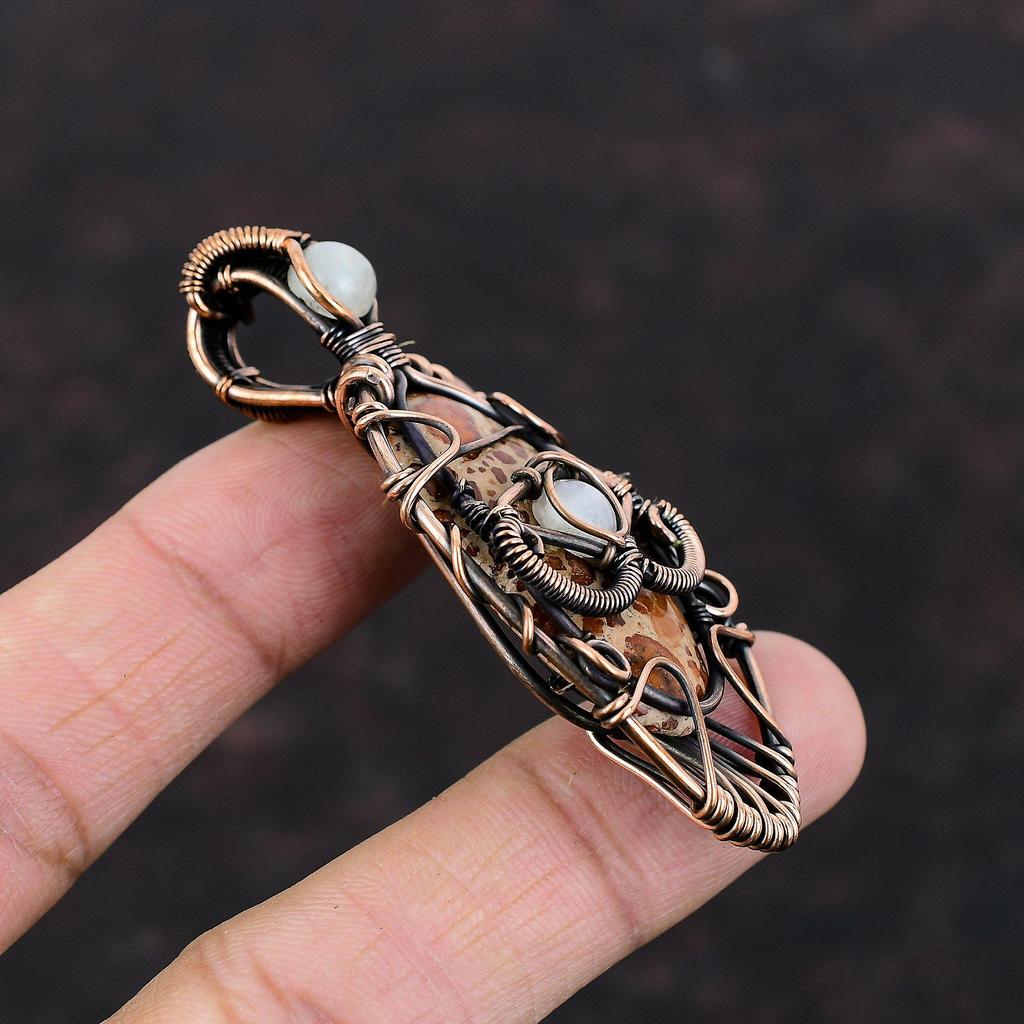 Böses Auge Asteroid Jaspis Anhänger Kupferdraht gewickelter Anhänger Handgefertigter Einzigartiger Anhänger Edelsteinanhänger Regenbogenmondstein Schmuck Geschenk für Sie