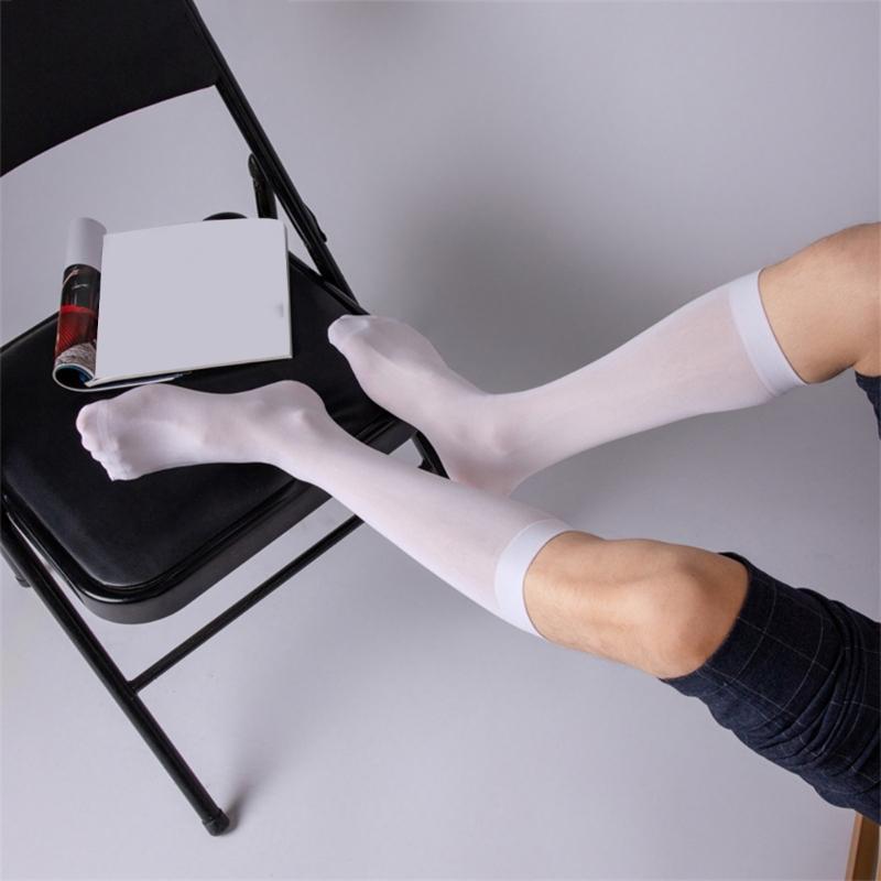 Mens Business Suit Soft Breathable Velvet Silk Dress Socks Solid Color Middle Calf Length Stockings for Formal Use