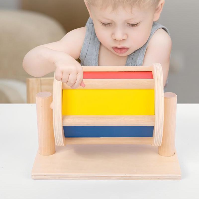 Montessori Infant Wooden Toys Toddler Color Rolling Drum Toy Kids Educational Sensory Toys Baby Birthday Gifts Aged 0-3 Years