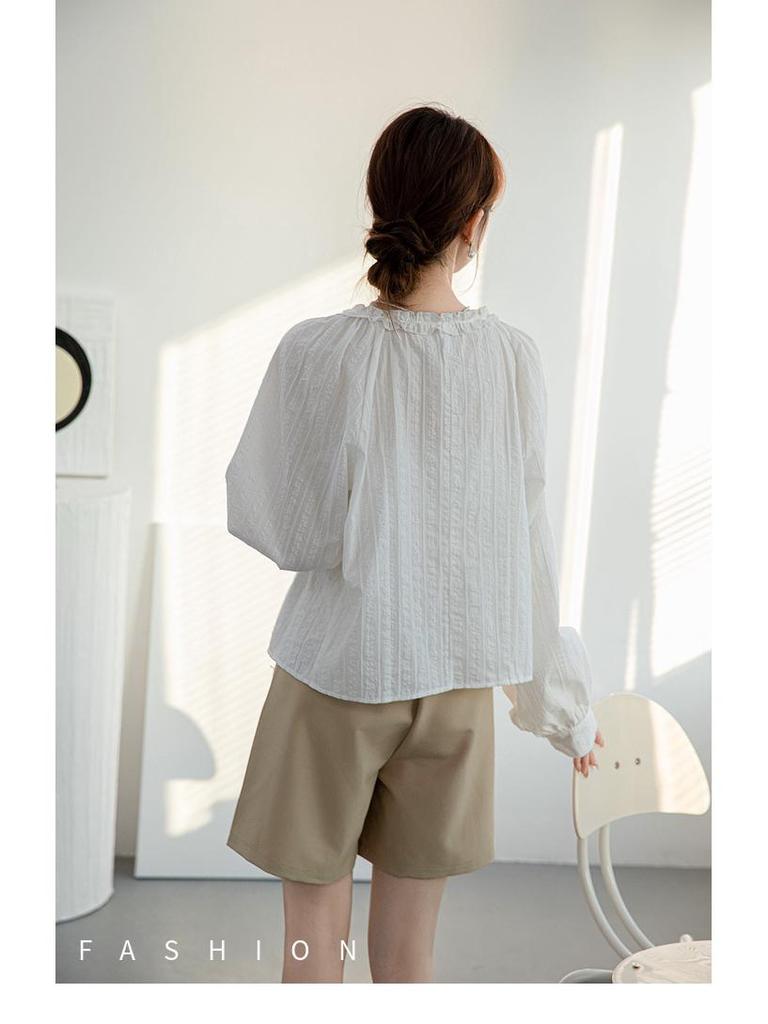 2026 Early Spring French Chic Lace V-Neck Long-Sleeve Women's Shirt