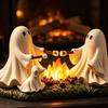 LED Light Up Bonfire Statue Ghost Roasted Marshmallows Ornament, Durable Resin Cute Halloween Desktop Ornament for Fireplace Craft, Decorative