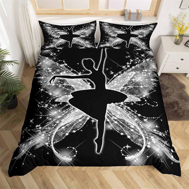 Ballet Princess Dancer Duvet Cover 3D Sparkling Glittering Star Bedding Set Cartoon Animal Swan Quilt Cover For Child Boys Teens