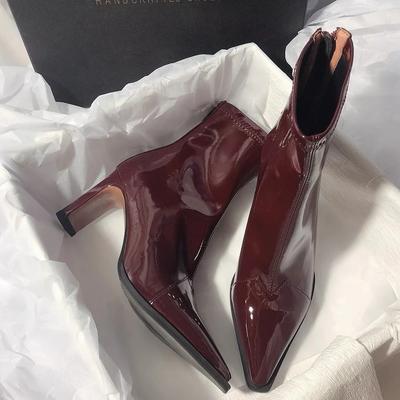 Damen Stiefeletten mit hohem Absatz Reißverschluss Schuhe Retro-Stil Herbst Winter Spitzschuh Damen Tanz Party Abschlussball Schuhe