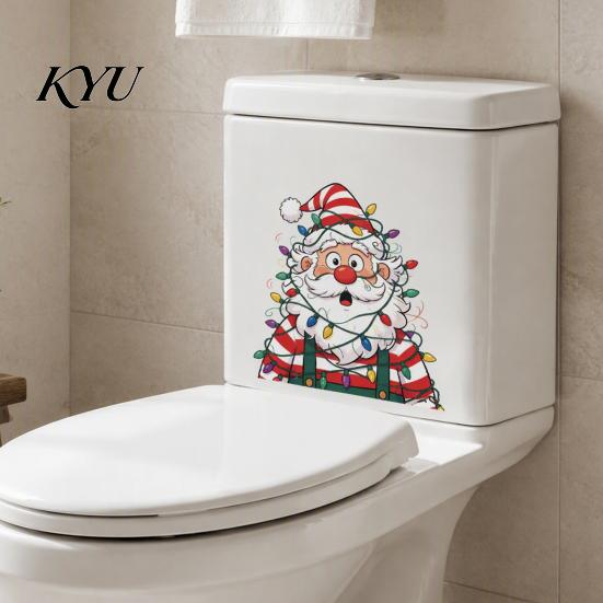 Christmas Party Bathroom Supplies Toilet Stickers, Waterproof Funny Santa Claus Lid Seat Decals, Self-Adhesive Festive Art Water Tank Sticker,