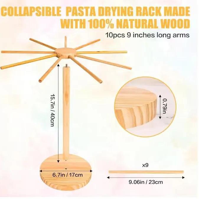 Wooden Detachable Spaghetti and Noodle Drying Rack with Rotatable Storage