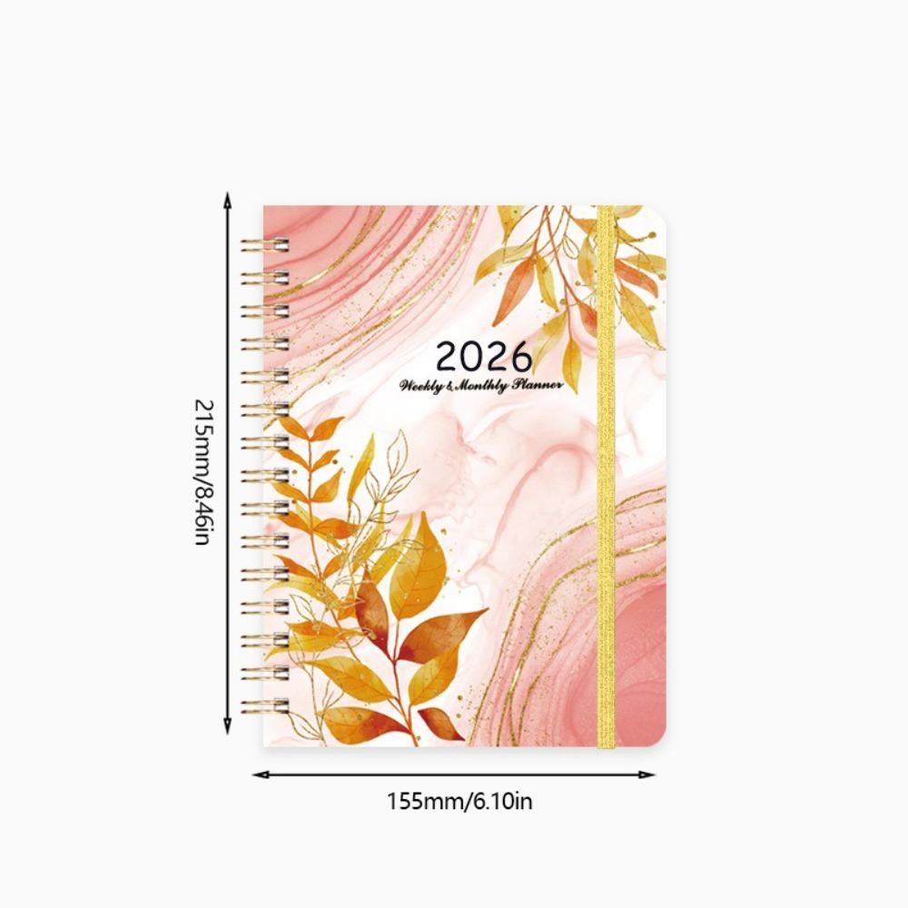 Index Tags 2026 Planner Notebook Spiral Binding Simple Design Coil Diary Book Clock In Function A5 Size Spiral Notebook