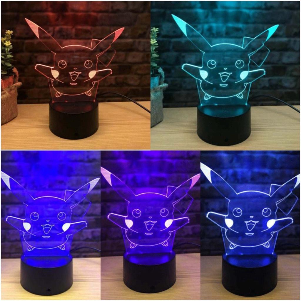 Faszinierendes Pokémon Pikachu Nachtlicht Perfekt für Schlafzimmer- und Wohnzimmerdekoration 3D LED mit 7 Farben