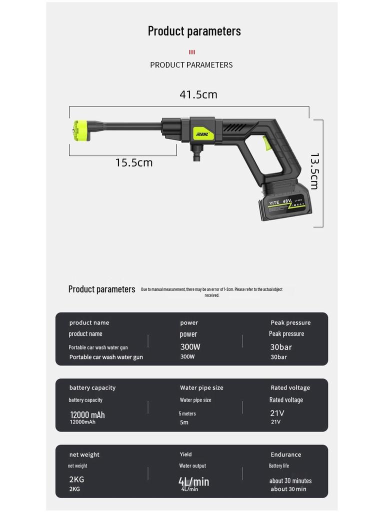 High-Power Wireless Electric Car Wash Gun with Lithium Battery