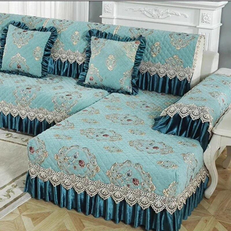European Style Large Skirt Sofa Cover Four Seasons Universal Anti Slip Sofa Cushion High Grade Lace Fabric Sofa Towel Cushion