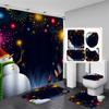Cute Snowman Christmas Shower Curtain Set Silver Pine Branches Snowflake Xmas Balls Bathroom Decor Rug Bath Mat Toilet Lid Cover