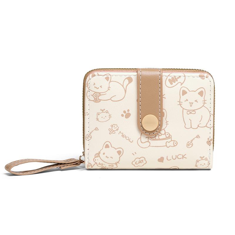 Simple and cute kitten lady buckle change bit portable belt female multi-function short wallet wallet card bag