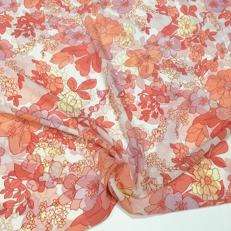 100x150cm Micro-transparent Floral Pearl Chiffon Fabric for Clothes Dress Shirt Diy Sewing Flower Printed Cloth Soft