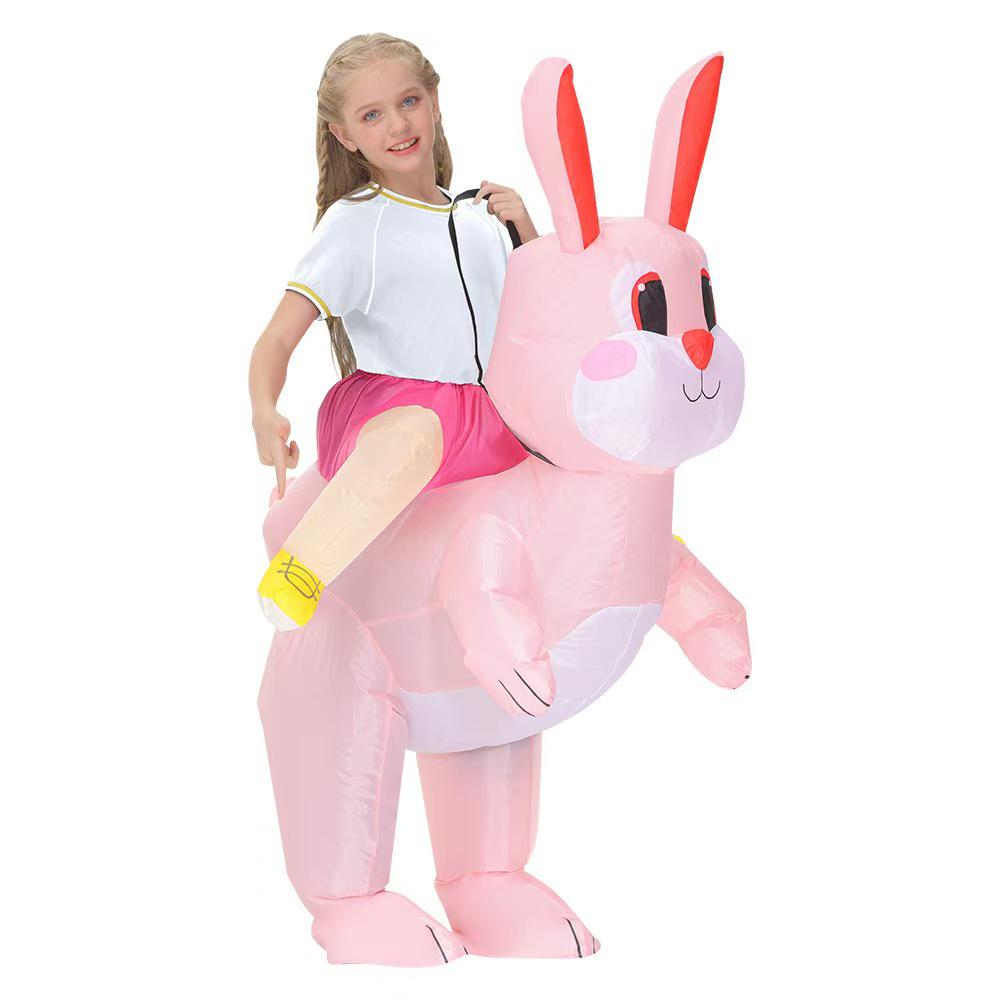 Cycling Style Full Body Easter Bunny Inflatable Costume - Blue Pink Festival Cosplay Doll
