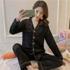 Simulation Silk Pajamas, Women's Ice Silk Two-piece Set, Casual Cardigan Pajamas, Can Be Worn Outside The Home Clothing