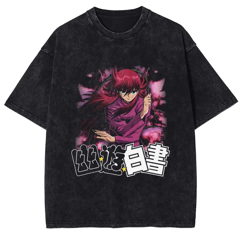 

YuYu Hakusho Kurama Unisexga Tshirt for Unisex Women Clothing Casual Breathable Cotton Short Sleeve Tees Washed Oversized T Shirt S