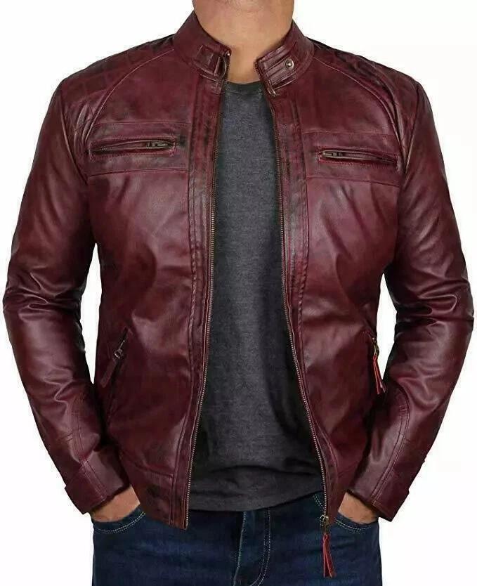 Motorcycle Jacket Biker Slim Coat Classic Men's Pure Lambskin Original Leather