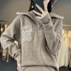 Women's Loose Cashmere Half-Patchwork Zipper Sweater - Autumn/Winter 23 Style
