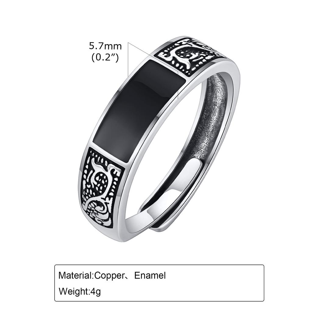 Mprainbow Punk Vintage Rings for Men, Retro Dragon Pattern Finger Band,Black Geometric Square Stone Signet Ring,Adjustable Ring