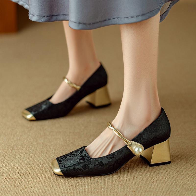 Fashion Fashion Womens Shoes Designer Square Toe High Heels Elegant Chunky Heeled Single Shoes for Women Cheongsam Shoes Mary Jane Pumps
