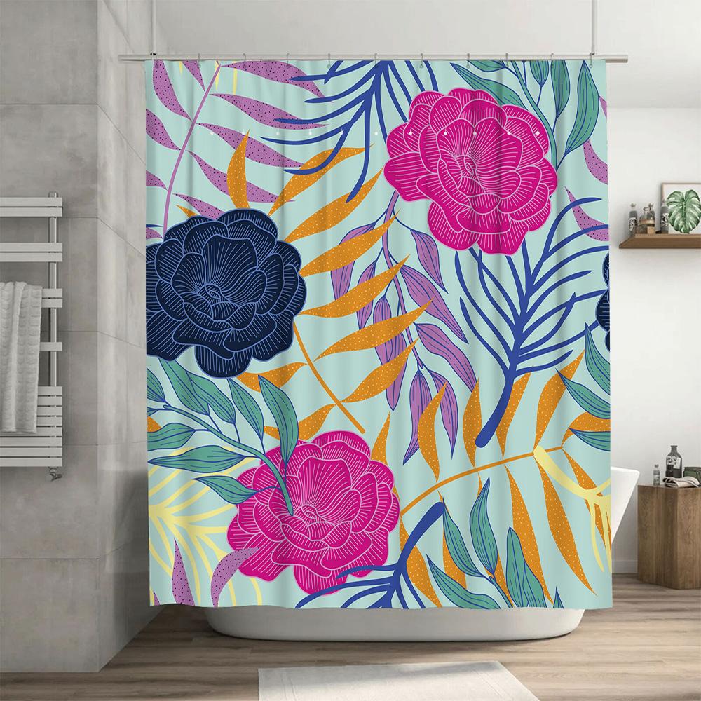 Polyester Shower Curtain With Flowers Pattern In Multicolor For Bathroom Decor 72 X 84 Inches (Lxw) Available On.Com