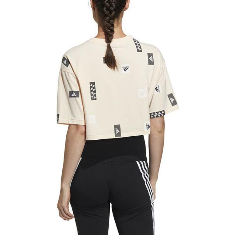 Adidas Casual Round Neck Short Sleeve T-Shirt Women Tops Off-White HM5295
