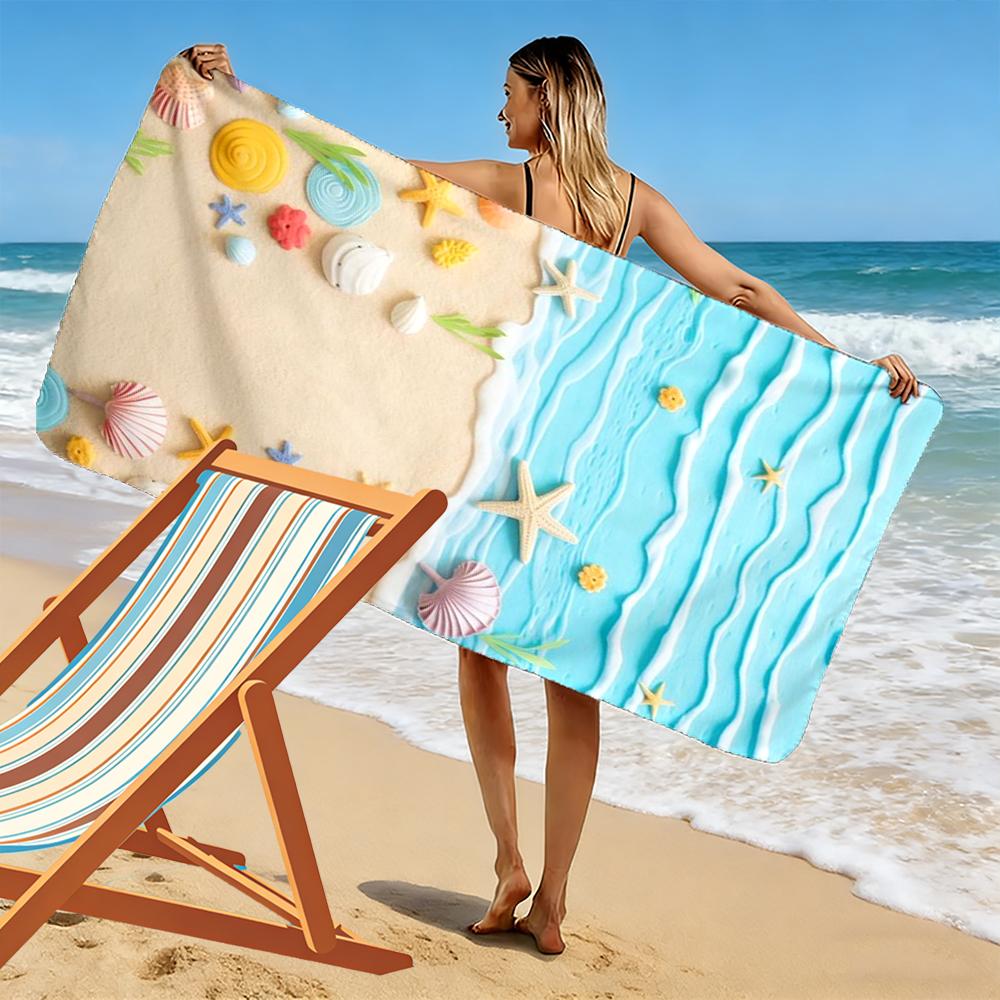 Colorful Beach and Seashell Pattern Beach towel quick-drying for travel outdoor sports jogging beach and swimming