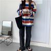 Women Japanese Shirt Hoodies Spring Striped Long Sleeved T-shirt Loose Top Large Size Round Neck Bottoming Shirt