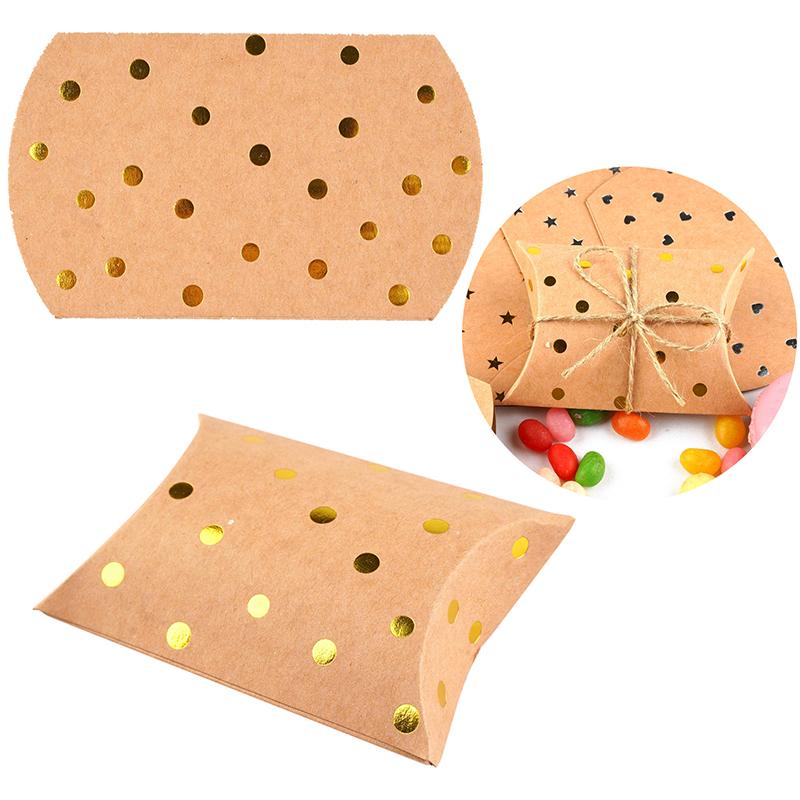 50/100Pcs Kraft Paper Pillow Candy Box Foldable Gift Box Thank You Treat Boxes For Wedding Baby Shower Birthday Party Supplies