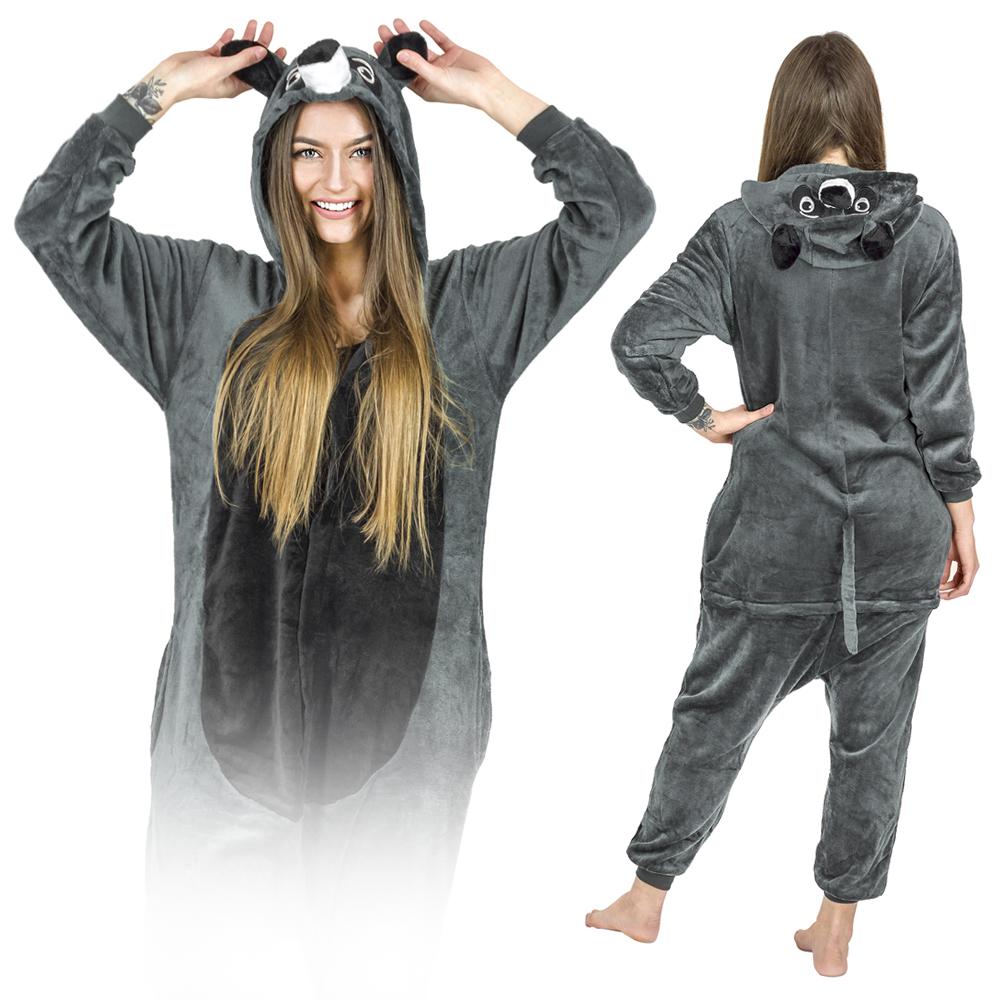 Warm men's kigurumi pajamas onesie raccoon one-piece zip-up s Gray raccoon Onesie Costume - S