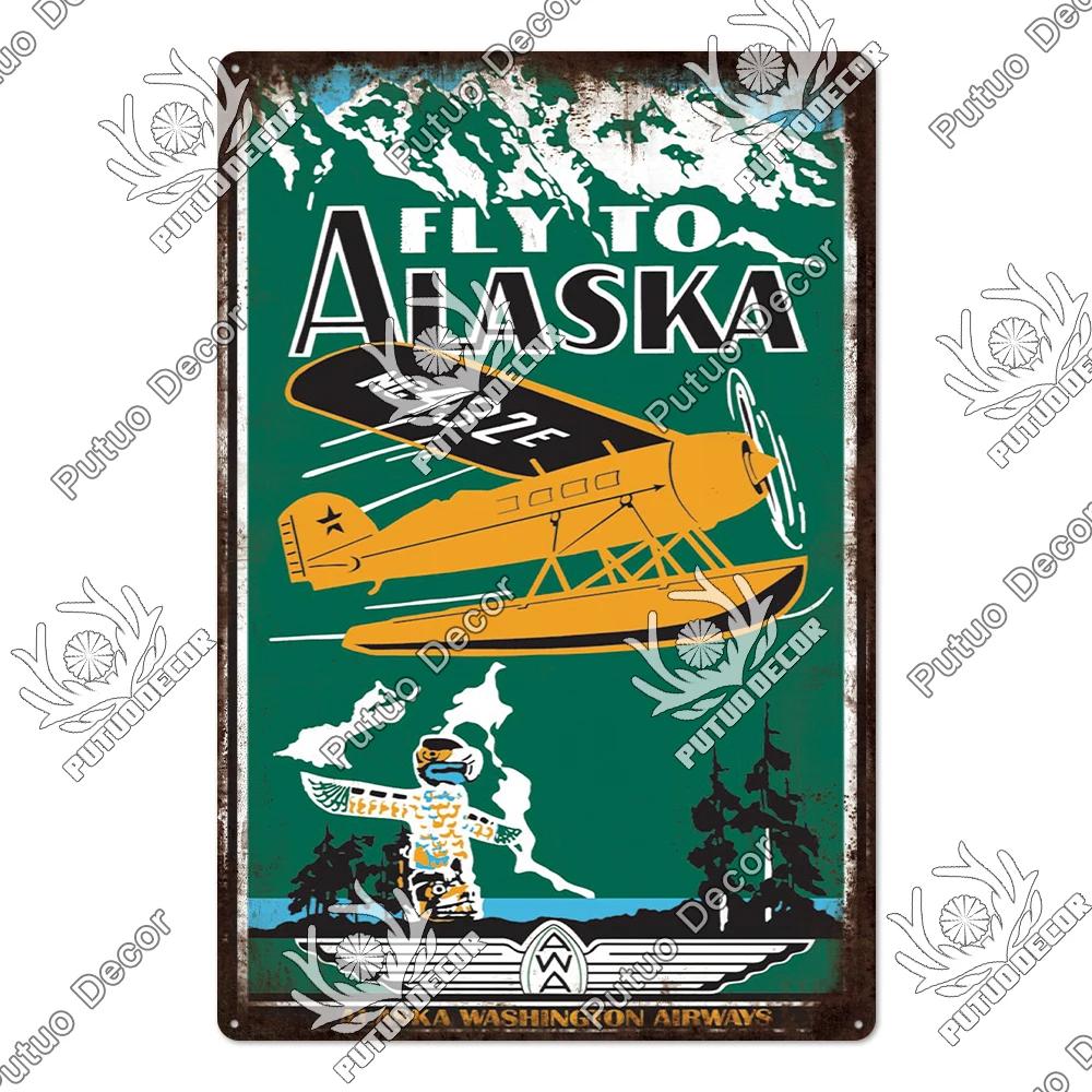 Putuo Decor Fighter Plane Vintage Tin Sign Plaque Metal Plate Retro Posters Wall Art Decoration for Garage Man Cave Pub Bar Club