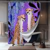 Cheetah Shower Curtain – Two Cheetahs In Love, Purple Blue Foliage Art, 70.8X70.8In, Fade-Resistant, Includes Hooks