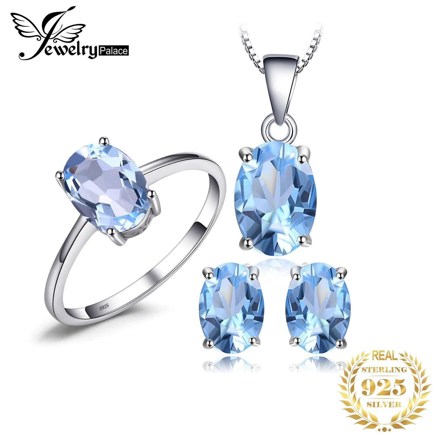 

JewelryPalace Натуральный Аметист Цитрин Гранат Перидот Синий Топаз Стерлингового Серебра S925 Кольцо Серьги Кулон Ожерелье Комплект Ювелирных Изделий