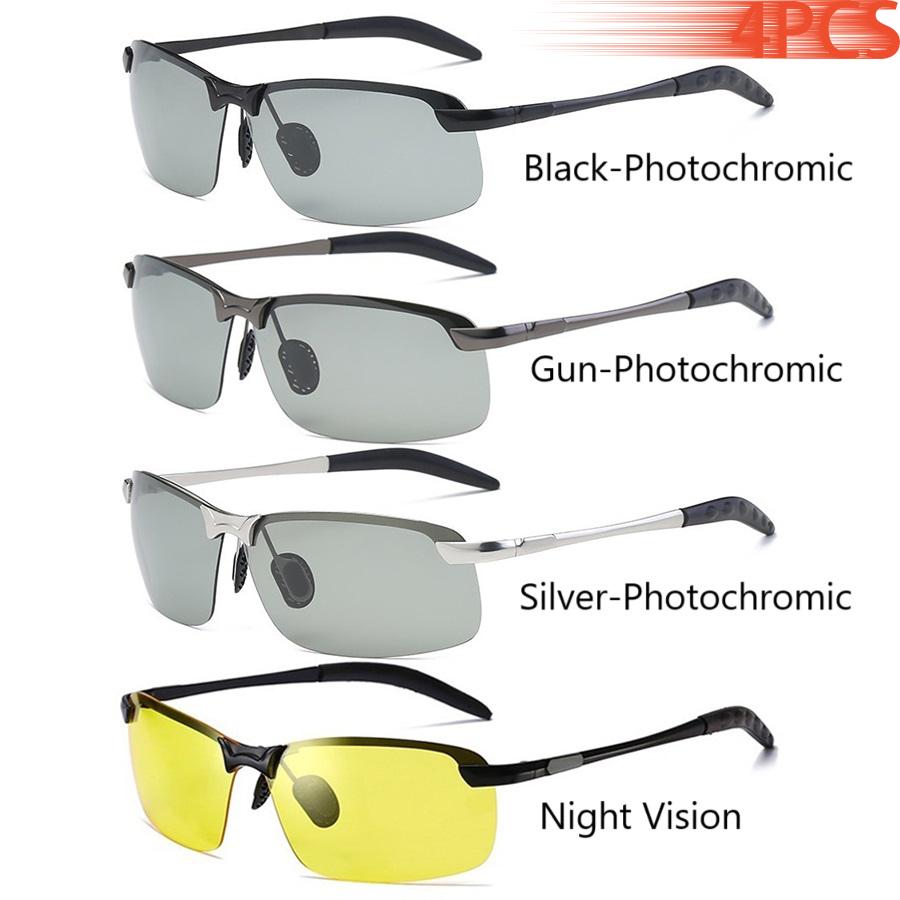 Men Photochromic Sunglasses UV400 Driving Fishing Glasses Change Color Day Night Vision Eyewear