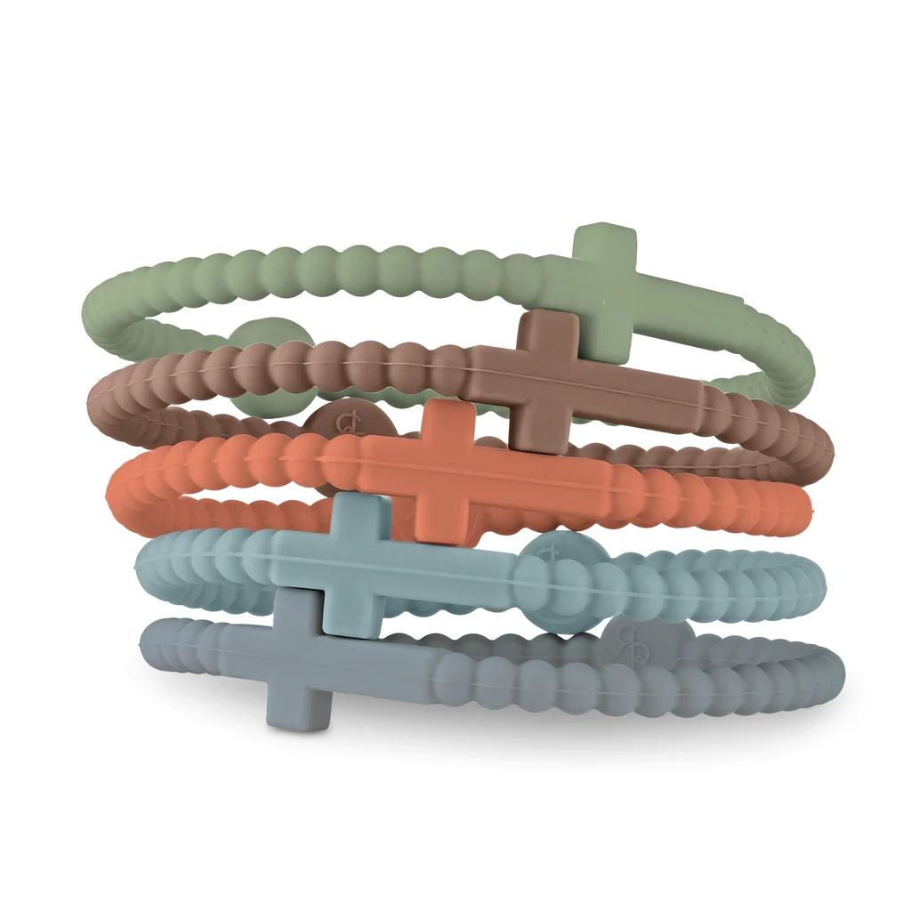 

5pcs Lucky Jesus Bracelets Cross & Macaron-colored Beaded Silicone Bracelets for Women Men Couples Meditation Jewelry Gift