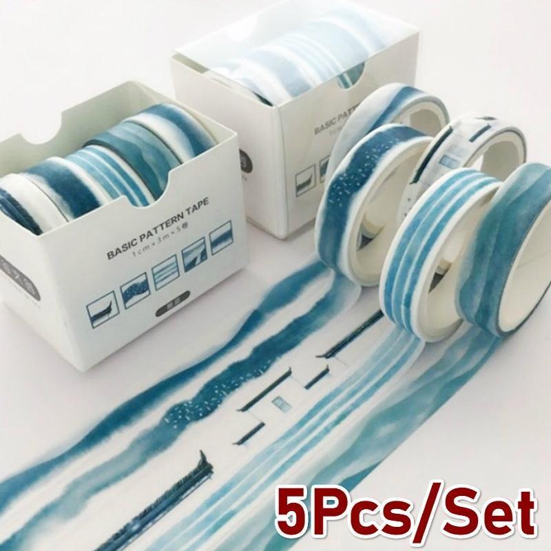 5Pcs / Pack Simple Colorful Basic Style Washi Tape Set DIY Scrapbooking Sticker Label Masking Tape School Office Supply
