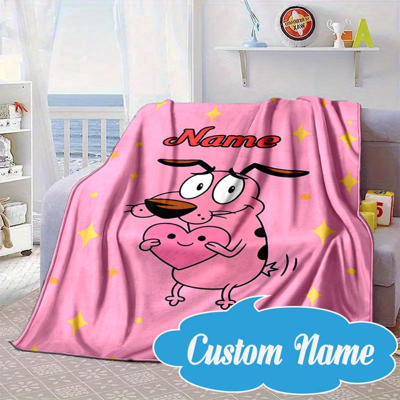 Custom Name Pink Dog Dreamscape Blanket bed sofa Blanket Flannel Blanket for Camping, Hiking, Picnic Essentials,gift for Fan family