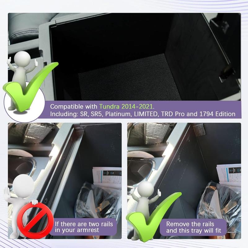 Pro Toyota Tundra 2014- Organizér na středovou konzoli a loketní opěrku, odolný ABS černý úložný box s přihrádkami, autodoplňky