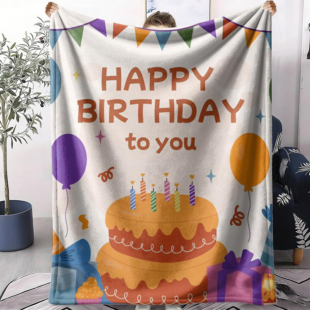 Happy Birthday Throw Soft Flannel AC Blanket Lightweight Summer Nap Throw Cozy  Blanket for Sofa Bed Travel Home 75cm x 90cm