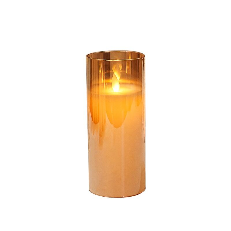 USB Rechargeable LED Flameless Pillar Candle set Flickering Moving Wick Paraffin Real Wax Remote controlled w/Timer-Grey Glass