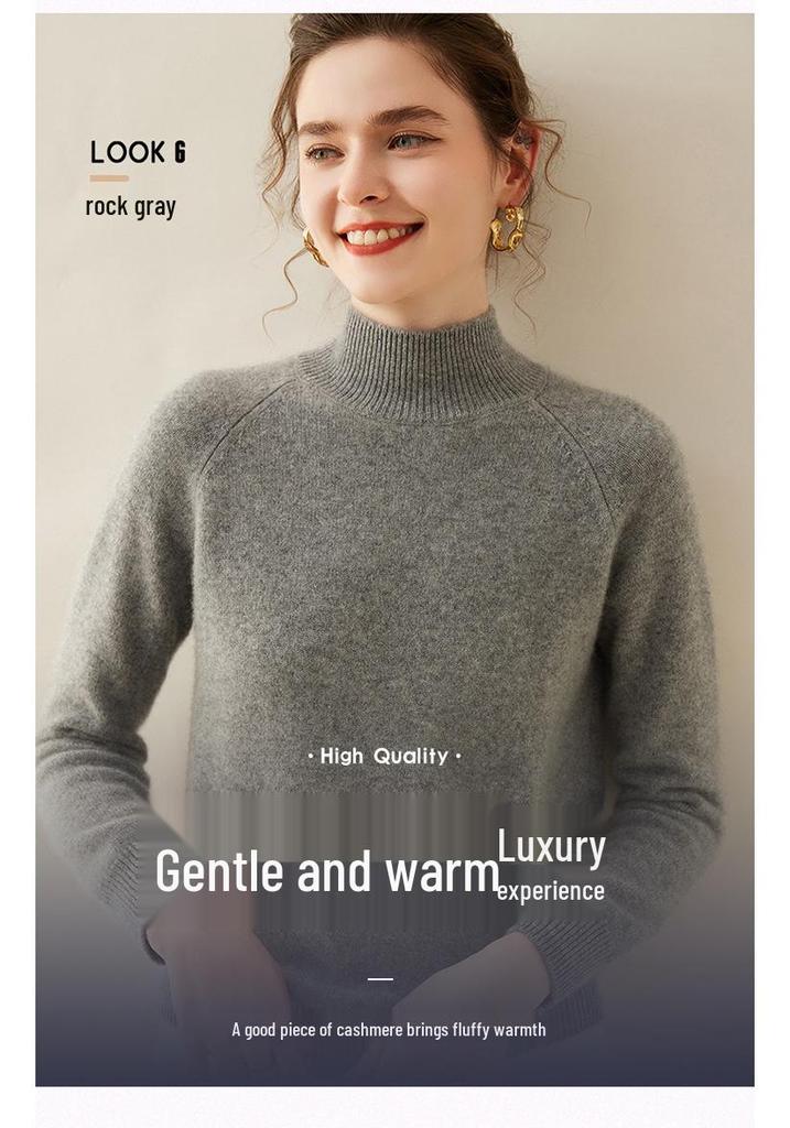 Women's 2024 Winter Cashmere Pullover: Thickened, Skin-Friendly, Half-High Collar, Raglan Sleeves, Loose Fit Sweater.