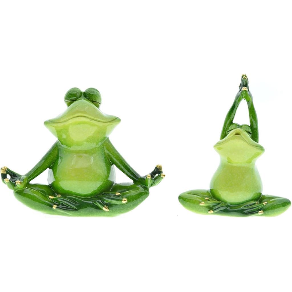 Queemie® Set of 2 Creative Yoga Frogs Statues, 2 Different Yoga Poses Froggy Sculptures, Mascot Frogs Meditation Resin Collectible Figurines for