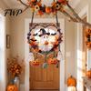 Halloween Wall Hangings Acrylic Love Heart Wreath Ornament, Cartoon Owl Ghost Witch Festive Hanging Decoration Skeleton Decor, Party Pendant with Bell