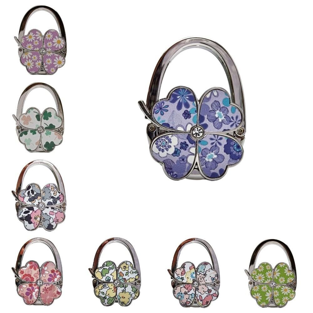 Durable Four Leaf Clover Handbag Hook Flowers Foldable Purse Hanger Creative Pretty Purse Holder for Table