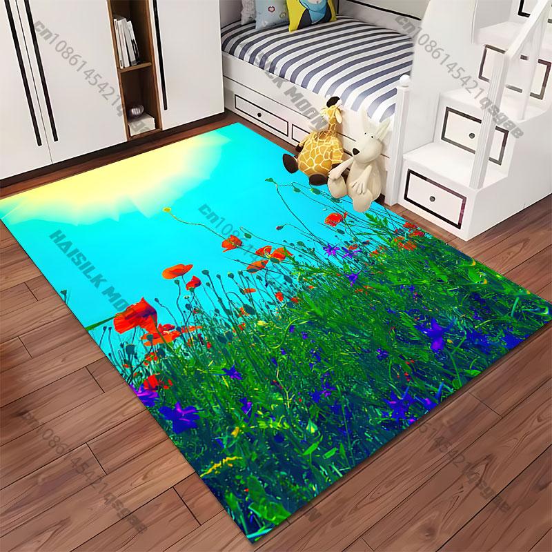 Nature flowers sunshine and sky carpet Yoga living room room decor children's crawling mat doormat area rug games mat