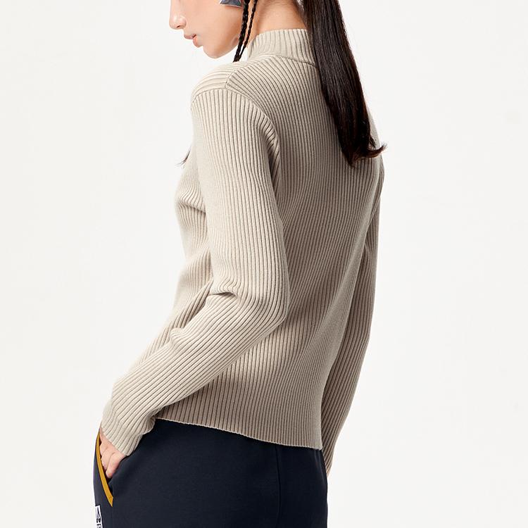 FILA Fusion X White Mountaineering Crossover Casual Knit Breathable Stand Collar Cardigan Fitted Sweater Jacket Women outerwear Beige T11W147401F-LK