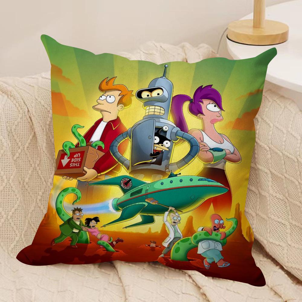 Anime F-Futurama B-Bender Cushion Cover Soft Plush Fabric Double-Sided Printed Sofa Cushion Cover For All Seasons Homedecor Gift