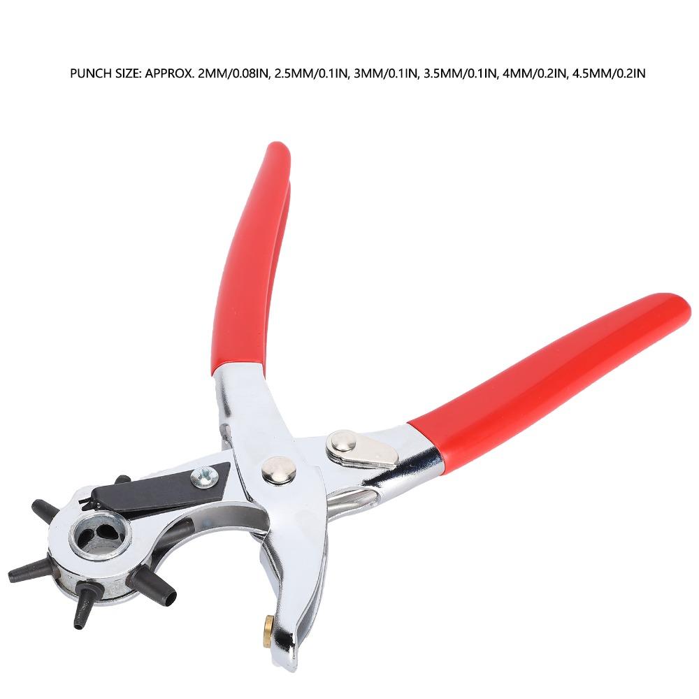 Red Handles Belt Hole Punch Plier Double-Leverage Mechanism Adjustable Rotary Watchband Hole Puncher Leather Punching Machine